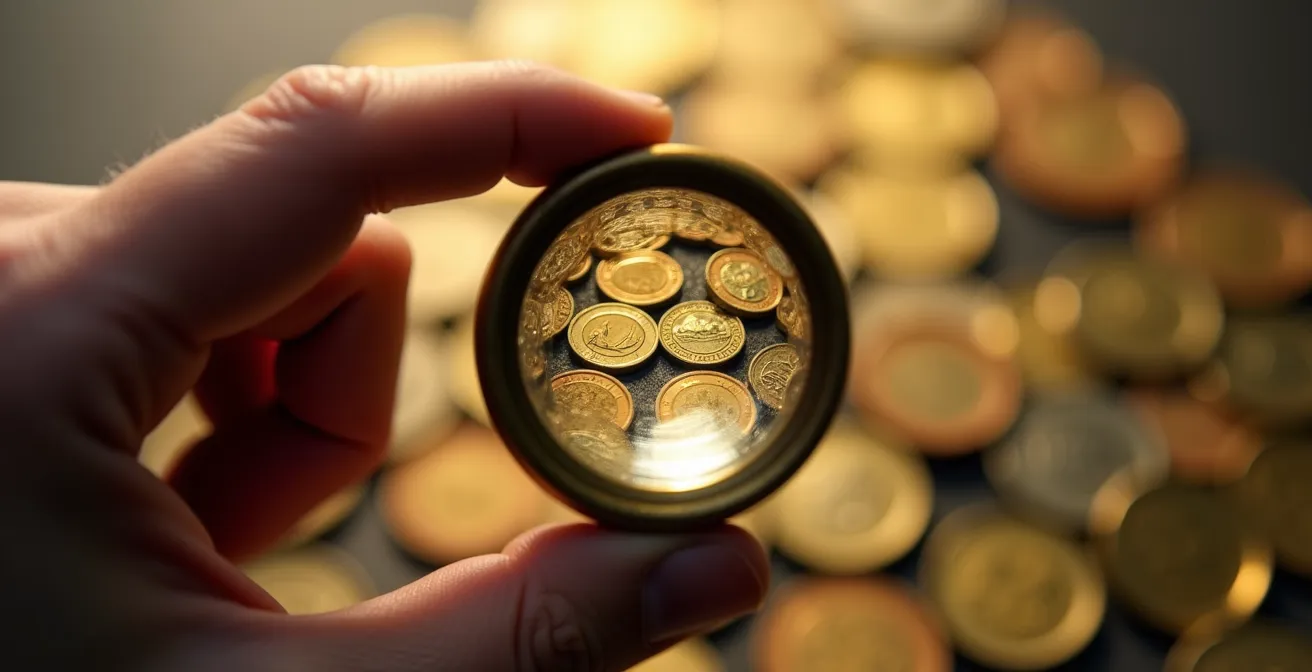 Main tenant une loupe examinant des chiffres flous