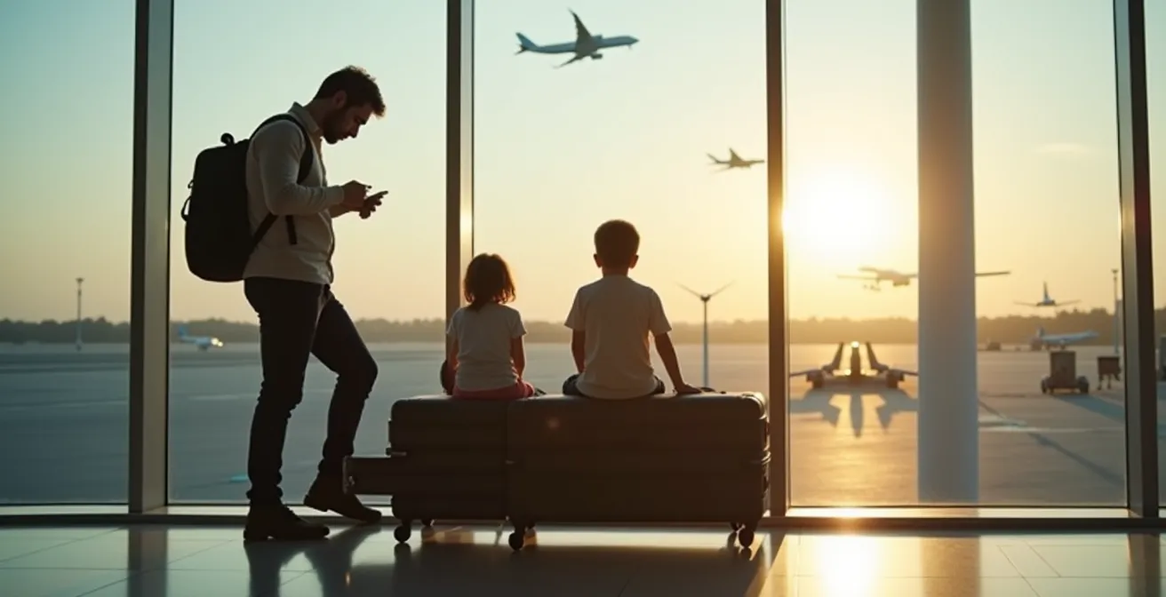 Famille avec valises dans un terminal d'aéroport
