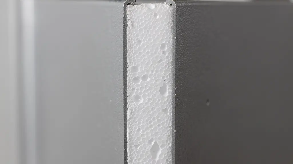 Coupe transversale d'un panneau de porte de garage montrant l'isolation polyuréthane