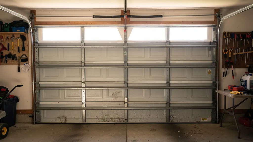 Mécanisme de porte sectionnelle avec panneaux articulés et rails de guidage